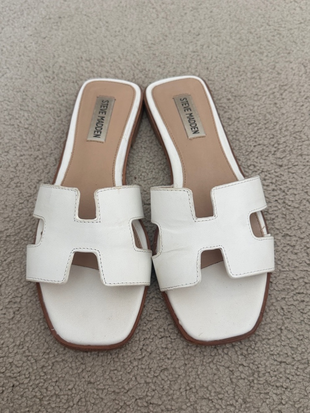 Steve Madden White Cutout Slide Sandals